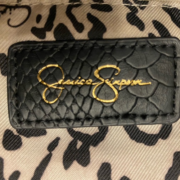 Jessica Simpson black faux snake skin gold studded shoulder bag purse tote EUC - Picture 6 of 16